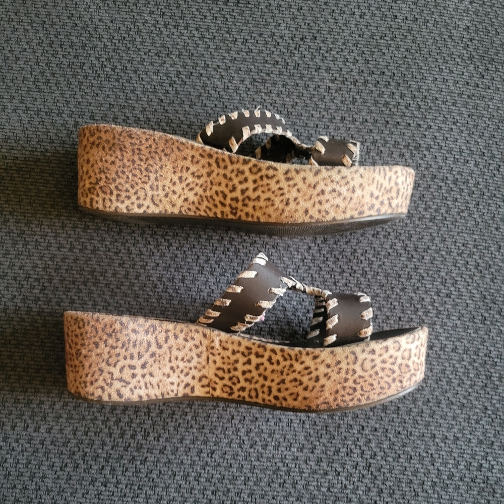 SIZE 8 Sotto Sopra Italian Wedge Sandals! Leather & Leopard! - Picture 4 of 7
